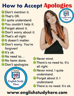 an english study poster showing how to accept apologies