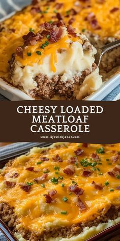 the cheesy loaded meatloaf casserole is ready to be eaten