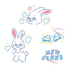 the new jeans stickers are designed to look like rabbits and other cartoon characters, with hearts