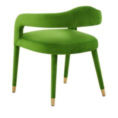 a green chair with gold legs on a white background