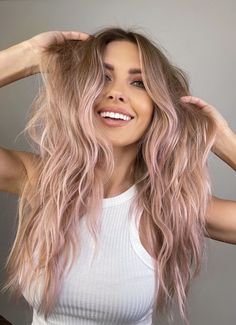 Blonde With Pastel Peekaboo, Rose Balayage Blonde, Cutie Bits Hair, Rose Pink Balayage, Fall Pink Hair, Light Pink Underneath Hair, Pink Tinted Hair, Fun Balayage Hair, Fun Hair Color Ideas For Summer