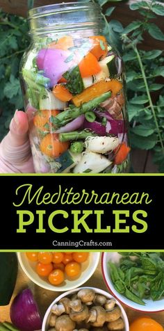 a jar filled with lots of different types of vegetables