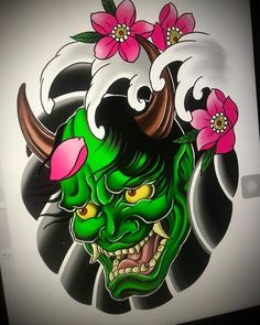 an image of a demon with flowers on his head