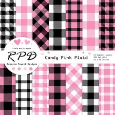 pink and black plaid paper with hearts