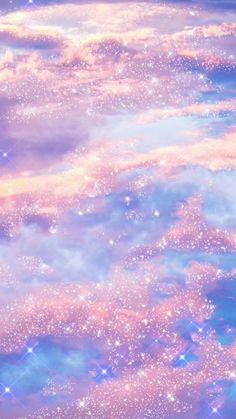 the sky is filled with stars and clouds in pink, blue, and purple colors