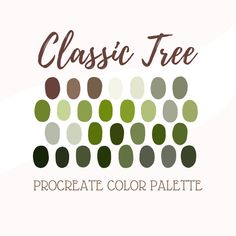 the words procreate color palette are shown in green and gray colors, with small dots