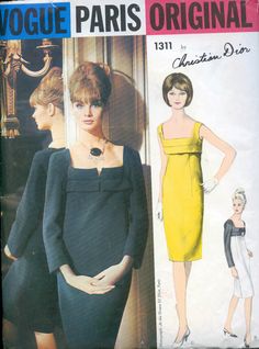 Vintage 60s Sewing Pattern VOGUE Paris ORIGINAL1311 Christian Dior Mod Slender Dress Size 16 B36 Uncut with Sew In Label Evening Dress Pattern, Christian Dior Dress, Evening Dress Patterns, Retro Sewing Patterns, Dior Dress