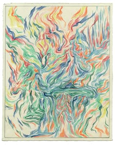 an abstract drawing with colored lines on paper