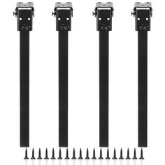 four black metal poles with screws and nails in front of each other on a white background