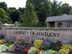 a sign that reads university of kentucky surrounded by flowers