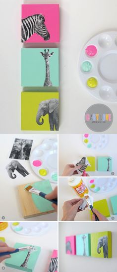 there are many different pictures on this post it note holder with zebras and giraffes