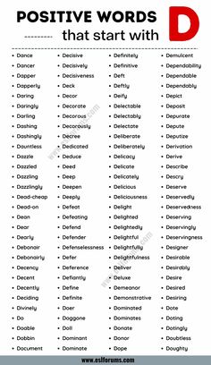 a list of positive words that start with d