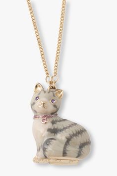 Please note that this item is final sale and cannot be exchanged or returned. See more in our Shipping and Returns page. FALL 2023 PRODUCT DETAILS Long necklace with adorable, grey cat pendant with hanging gem detail. Material: Metal (yellow gold plating) synthetic resin, glass Closure: Clasp Made with love in China Style #SAMN1958 Grey Cat, Shiny Objects, Cat Pendant, Cat Pendants, Anna Sui, Cat Necklace, Pet Necklace, Fall 2023, China Fashion