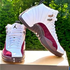 100% Authentic. Brand New In Original Manufacturer Half Box With No Sleeve Or Lid. Never Worn. Excellent Condition. Nike Air Jordan 12 Retro X A Ma Maniere White / Black - Burgundy Crush Sizes: Women's Size Us 7, 7.5 | Men's Size Us 5.5, 6 **I Welcome Fair Offers. Use The Offer Button And I Will Either Accept It Or Counter.** Style: Dv6989 100 The Air Jordan 12 Retro Sp A Ma Manire Are Constructed With Premium White Leather Uppers, Burgundy Suede Mudguard, And Are Tied Together With White Rope L Nike Air Jordan Shoes Women, Sequin Sneakers, Air Max Classic, Sneaker Displays, Walking Everyday, Nike Air Jordan Shoes, Nike Air Jordan 6, Jordan Shoes Girls, Air Jordan 12