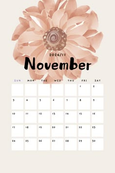 a calendar with flowers on it for november