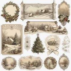 an old fashioned christmas scene with holly wreaths