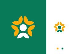 two different logos, one with an orange and green flower