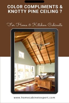 the inside of a house with wood floors and ceilinging, including an image of a bed