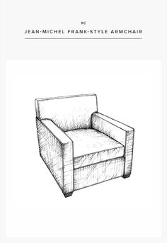 a drawing of a chair with the words jean - michel frank style armchair on it