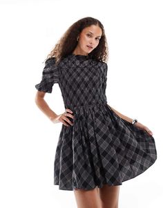 Dresses by Monki For brunch and beyond Check design Round neck Short sleeves Shirred bodice Regular fit Structured Mini Dress, Plaid Cotton Knee-length Mini Dress, Jane Dress, Check Design, Leggings Sale, Plus Size Skirts, Evening Dresses Prom, Maxi Dress Trend, Orange Dress