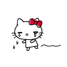 a drawing of a hello kitty with a red bow on her head