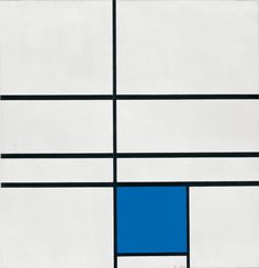 an abstract painting with blue and white squares