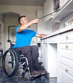 Kitchen remodeling for wheelchairs: Counter height, the width of the kitchen, and sink accessibility all matter when remodeling a kitchen for someone who uses a wheelchair. #kitchen #handicap #wheelchair #deisgn Rocking Chair Pads, Cabinet Remodel, Aging In Place, Kitchen Mirror, Kitchen Equipment, Kitchen Remodeling