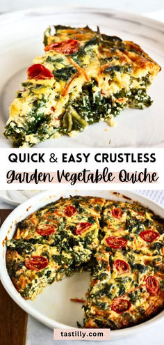 spinach and easy crustless garden vegetable quiche is the perfect side dish for any meal