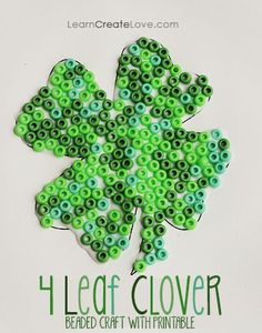 a shamrock made out of beads with the words, leaf clover bead craft with printable instructions