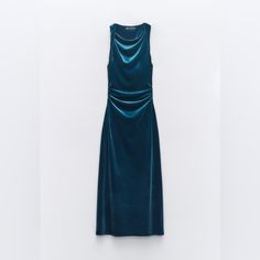 Brand New With Tag Sleeveless Dress With Round Neck And Twisted Shoulder Detail. Tailored Waist With Side Gathers. Blue Velvet Maxi Dress, Zara Velvet Dress, Duck Blue, Amal Clooney, Velvet Maxi Dress, Velvet Midi Dress, Zara Woman Dress, John Galliano, Weekend Wear