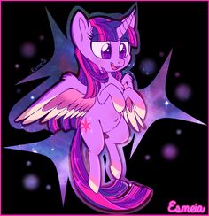 an image of a pink pony with wings on it's back and stars in the background