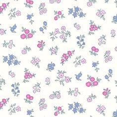 a white background with pink and blue flowers