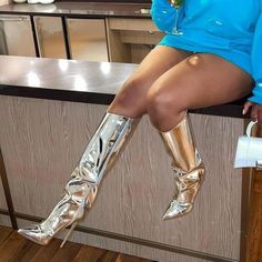 Heel Type: Thin HeelsBoot Type: Modern BootsBoot Height: Knee-HighFashion Element: PlatformHeel Height: Super High (8cm-up)With Platforms: YesPlatform Height: 0-3cmClosure Type: ZIPFit: Fits true to size, take your normal size Mirror Boots, Womens High Boots, The Bling Ring, Gold Boots, Women's Motorcycle Boots, Platform Boots Chunky, Leather Knee Boots, Suede Chelsea Boots, Purple Shoes