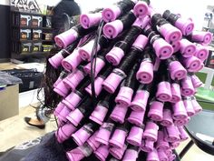 Almost done rolling purple rod perm. Face Hair, Cosmetology, Body Wave, Beauty Salon, Curly Hair, Curly Hair Styles, Lookbook