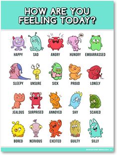 how are you feeling today? poster with different cartoon characters and words on the front