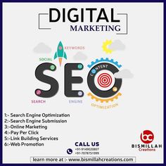 an advertisement for digital marketing with the words, search engine optimition and call us