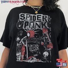 Spider Punk Shirt Across The T Shirt Sweatshirt Easy 30 day return policy Punk Style Graphic T-shirt For Fall, Punk Band Logo Crew Neck Top, Punk Style Graphic Fan Merchandise Top, Punk Graphic Design Top For Fan Merchandise, Punk Style Fan Merchandise T-shirt With Crew Neck, Sweatshirt And Shirt Outfit, Spiderman Shirt, Spider Punk, Punk Shirt