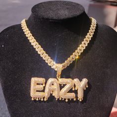 "Iced Out Custom Drip Name Necklace,Cuban Link Chain,Gift for Him,Personalized Name Pendants,Cubic Zircon Hip Hop Jewelry, Custom Name Chain 🏅it is a trendy baguette letter cubic zircon  font letter pendants.made of brass and cubic zircon  stones, White color stones 🏅Each Piece Comes With Chain 🏅Each Piece Packed with Gift Box 🏅100% Made to Order Handmade item Materials: AAAA Cubic Zirconia Stones, Brass Can be personalized Length of Chain: 16\"/18\"/20\"/24\" 🏅Birthday gift for her*Elegant Gold Dangle Necklace With Bling, Name Chain, Aniversary Gifts, Tekken 7, Bridemaids Gifts, Gold Chains For Men, Color Stones, Hip Hop Jewelry, Cuban Link Chain