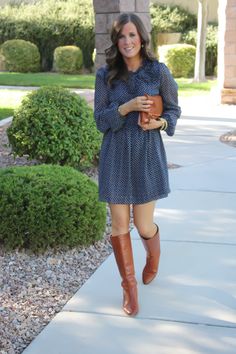 Tall Cognac Boots Outfit, Cognac Boots Outfit, Casual Dress With Boots, Northeast Girl, Ladies Wellies, Cognac Boots, Boots Cognac, High Boots Outfit, Girl Boots