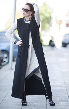 Sleeveless Long Wool Vest IRENE Long Sleeveless Vest, Wool Jackets, Refined Fashion, Long Vests, Wool Vest, Wool Jacket, Black Wool, Duster Coat, Winter Fashion