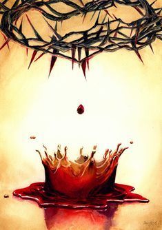 a painting of a crown with blood dripping from it and the word jesus above it