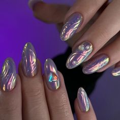 La Nail Art, Matte Purple Nails, Rave Nails, Nail Vibes, Concert Nails, Purple Acrylic Nails, Mermaid Core