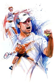 a drawing of a man holding a tennis racquet