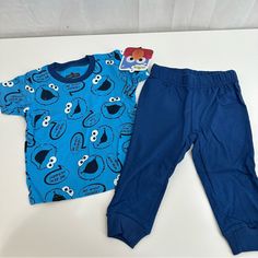 12 Months Short Sleeve Top With Jogger Style Bottoms Cookie Monster Pj Pants, Cookie Monster Pants, Sesame Street Pajamas Pant, Cookie Monster Pajamas, Cookie Monster T Shirt, Casual Joggers, Fashion Joggers, Kids Pajamas, Cookie Monster