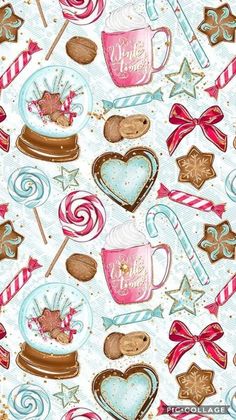 an image of candy and candies on a white background with stars, snowflakes and hearts