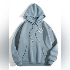 Light Blue Hoodie With Cute Heart On It Great Condition Never Worn Really Soft In Lightweight For The Summer!! Blank Hoodies, Light Blue Hoodie, Drop Shoulder Hoodie, Loose Hoodie, Womens Sweatshirts Hoods, Women Sweatshirts, Heart Hoodie, Lined Hoodie, Khaki Fashion