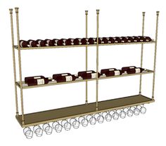 three tiered shelving with cups on each shelf