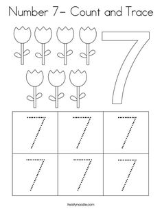 the number seven counting practice sheet for toddlers to learn how to count and trace numbers