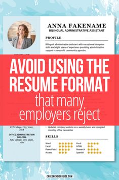 a resume with the words, avoid using the resume format that many employees prefer to use