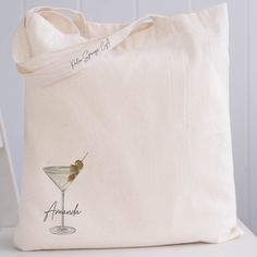 a tote bag with an image of a martini on it